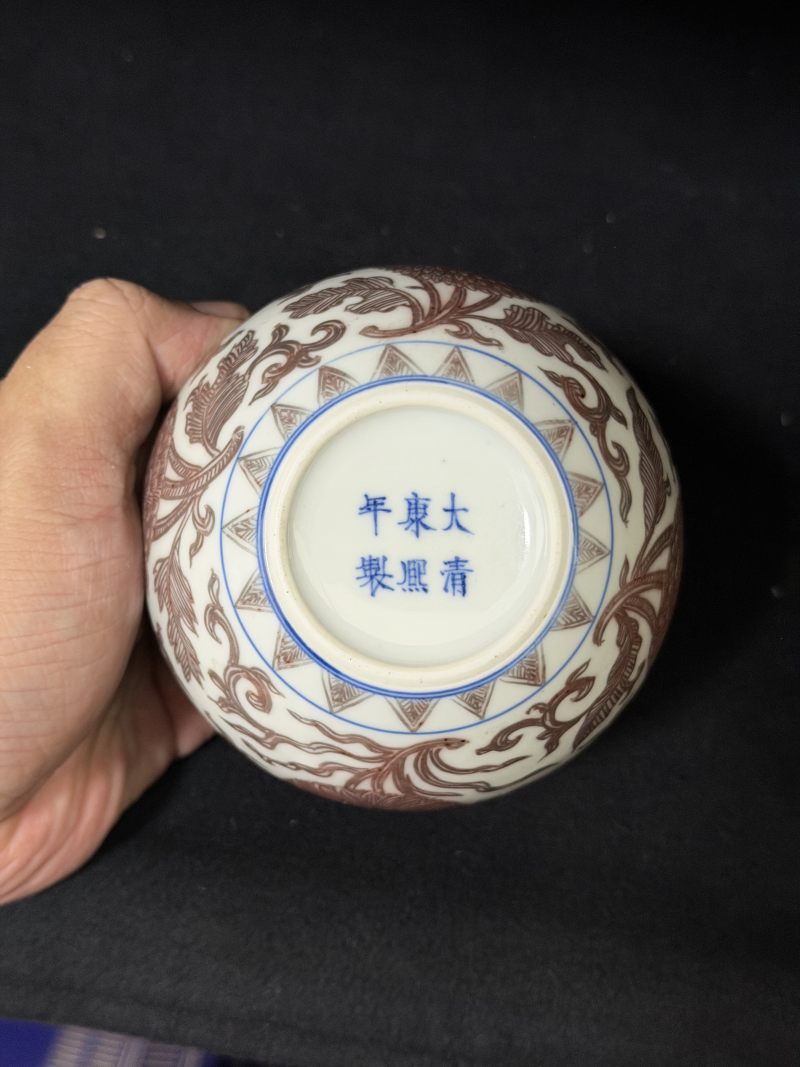 清康熙 青花釉里红缠枝四季花卉苹果尊 - 图8