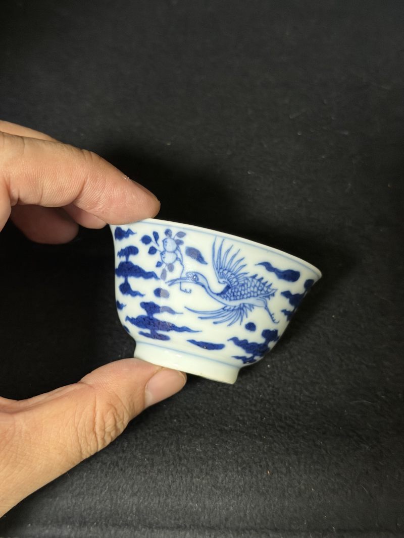 清雍正 青花仙鹤衔桃杯 - 图4