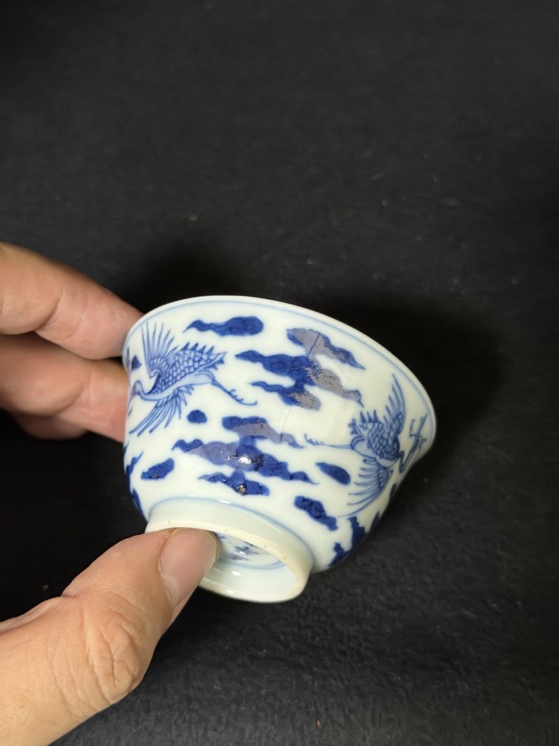 清雍正 青花仙鹤衔桃杯 - 图5