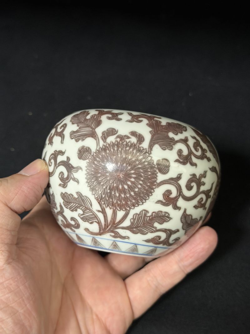 清康熙 青花釉里红缠枝四季花卉苹果尊 - 图3