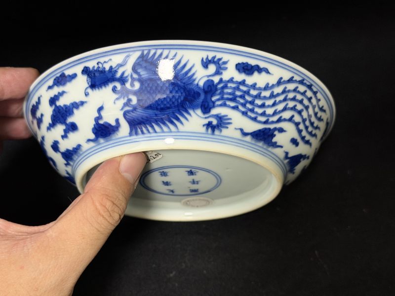 清康熙 安窑青花龙凤呈祥图盘一对 - 图7