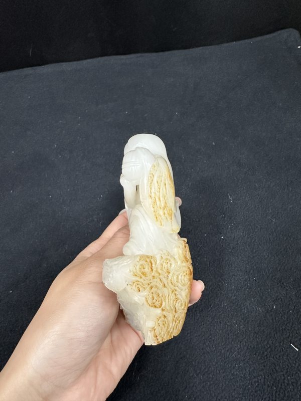 清乾隆 白玉带红皮圆雕和合二仙 - 图10