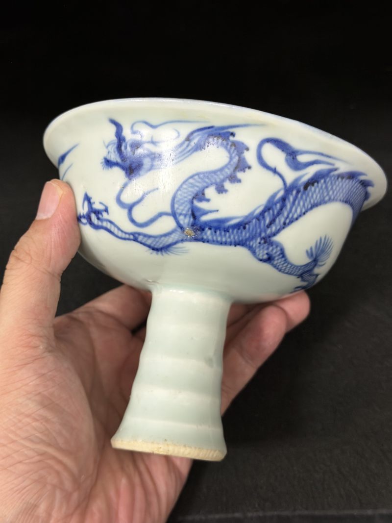 元 青花外龙纹内模印高足碗 - 图4