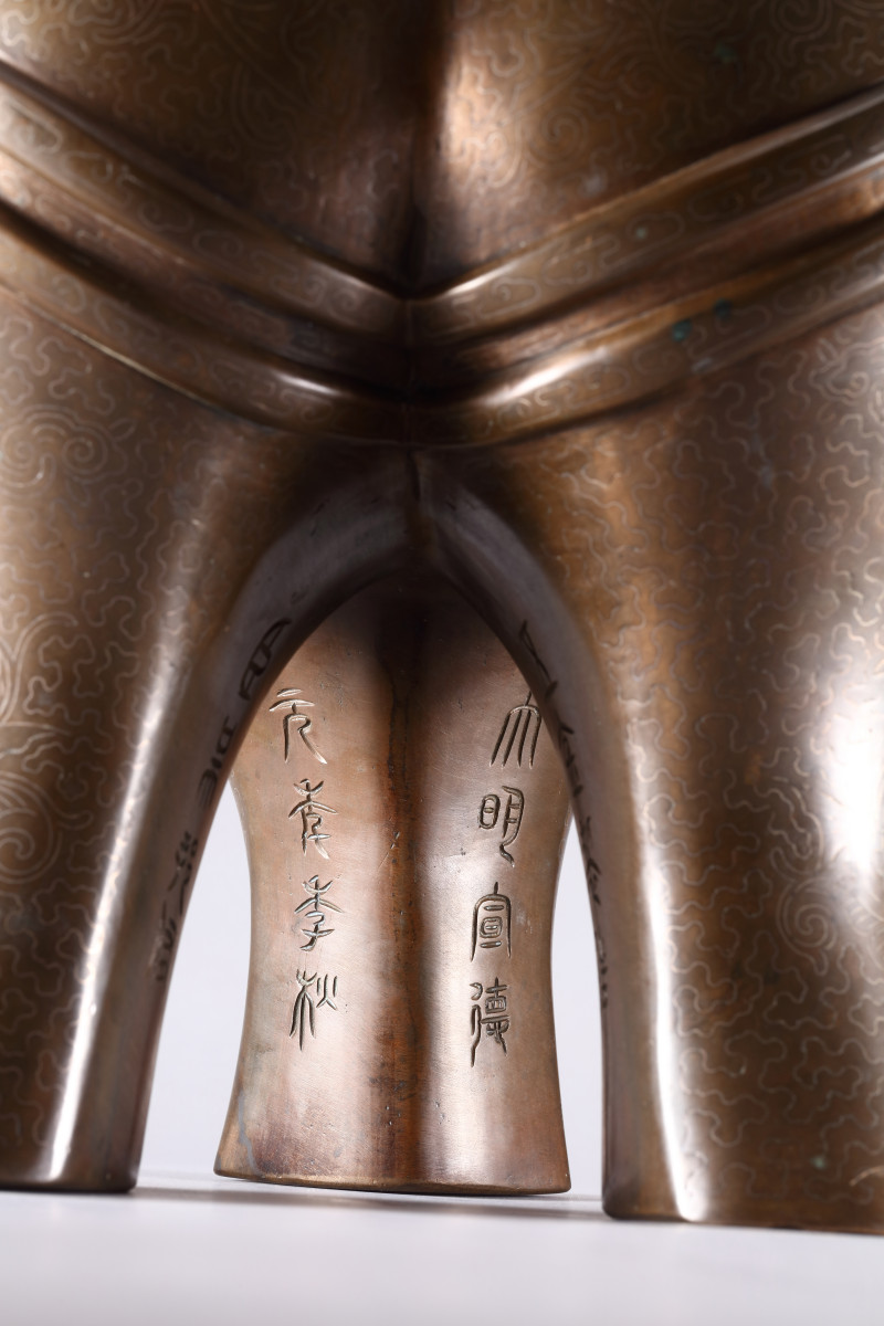 清 铜错银麒麟盖三足大鬲鼎 - 图6