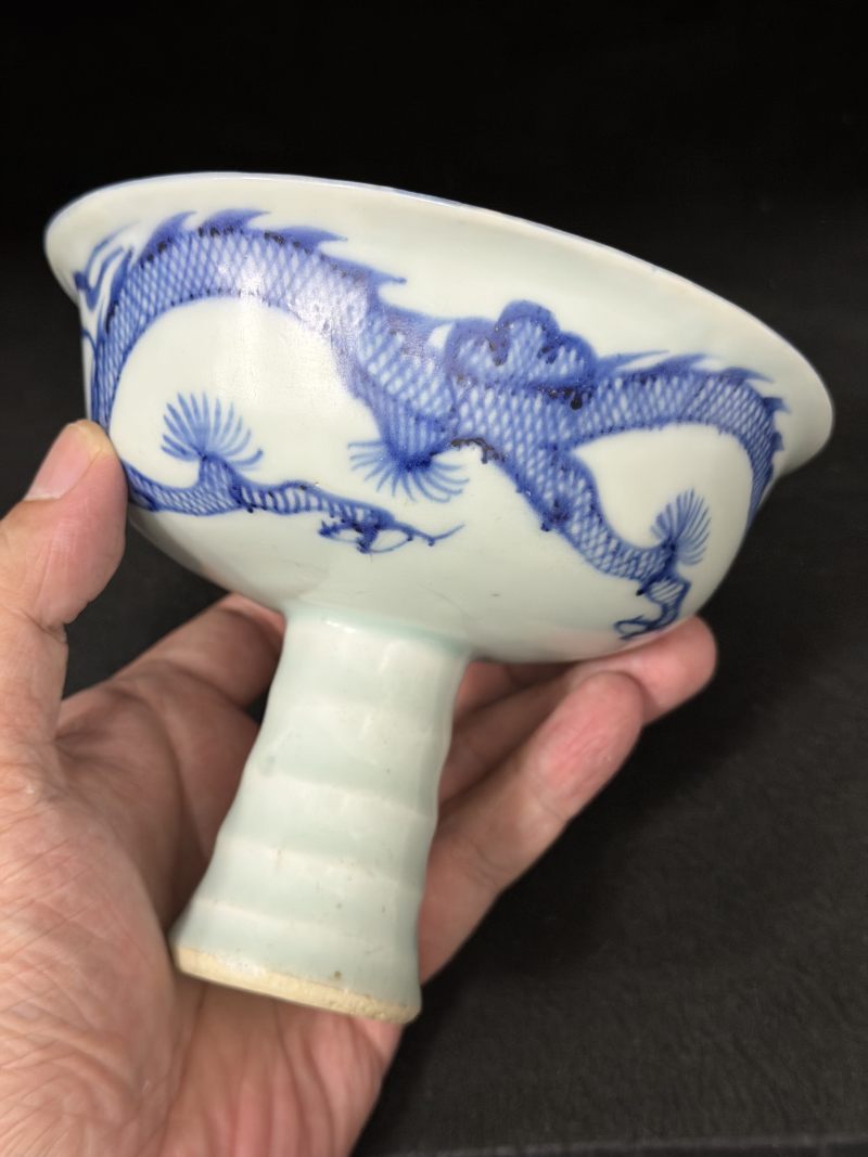 元 青花外龙纹内模印高足碗 - 图5