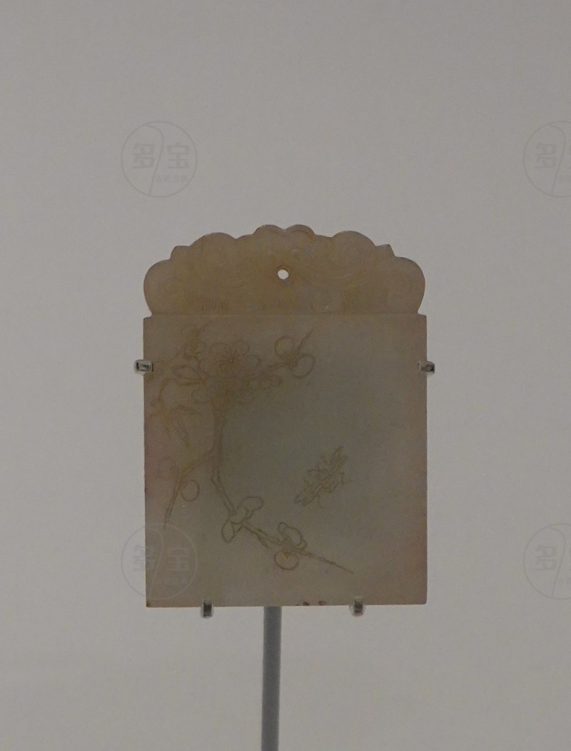 清 白玉梅花玉牌