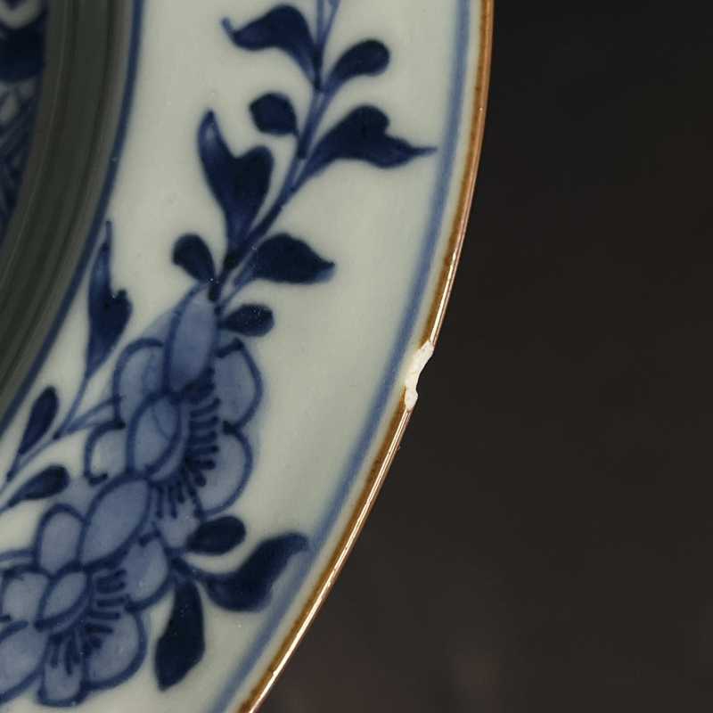 清康熙 青花花卉纹折腰盘 - 图7