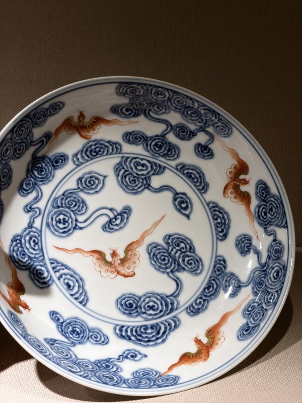 清光绪 青花矾红描金如意云蝠纹盘 - 图3