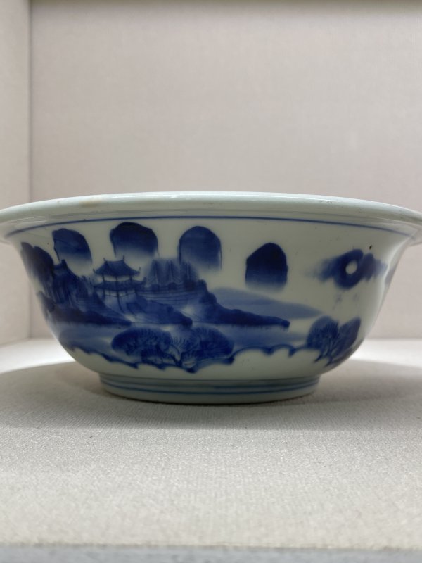 清 青花人物诗文大碗 - 图4