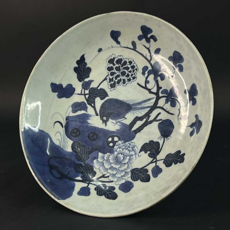 清中期 青花锦鸡牡丹盘 - 图2