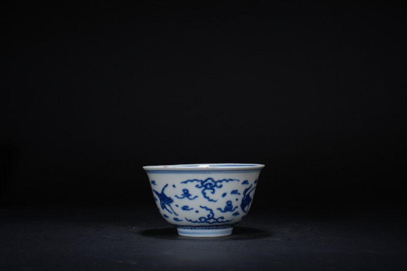 明晚期 青花云鹤纹茶圆 - 图2