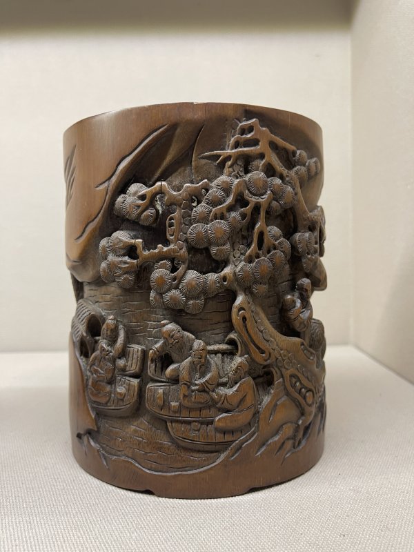 清 木雕南山居士笔筒 - 图4