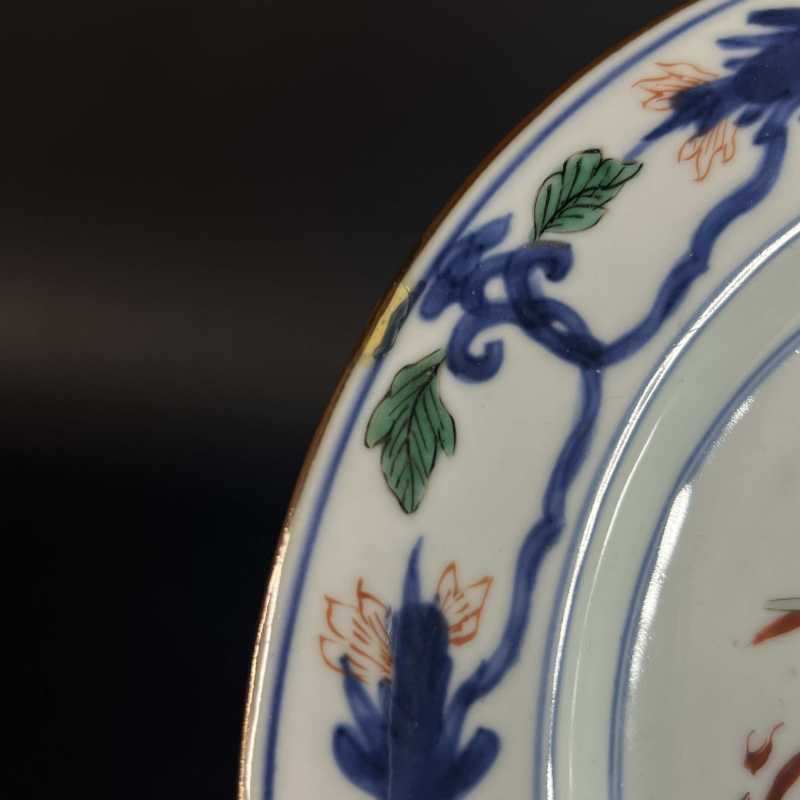 清康熙 青花五彩凤凰麒麟纹盘 - 图5
