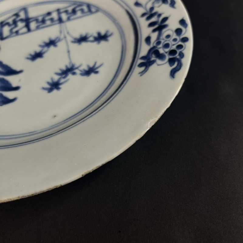 清康熙 青花竹石芭蕉纹折沿盘 - 图7