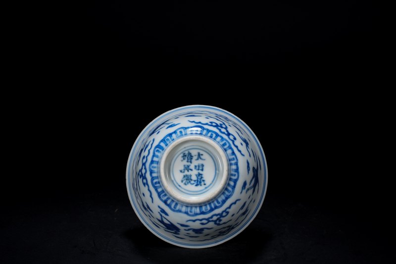 明晚期 青花云鹤纹茶圆 - 图3