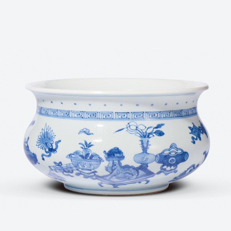 清早期 青花博古图罗汉炉