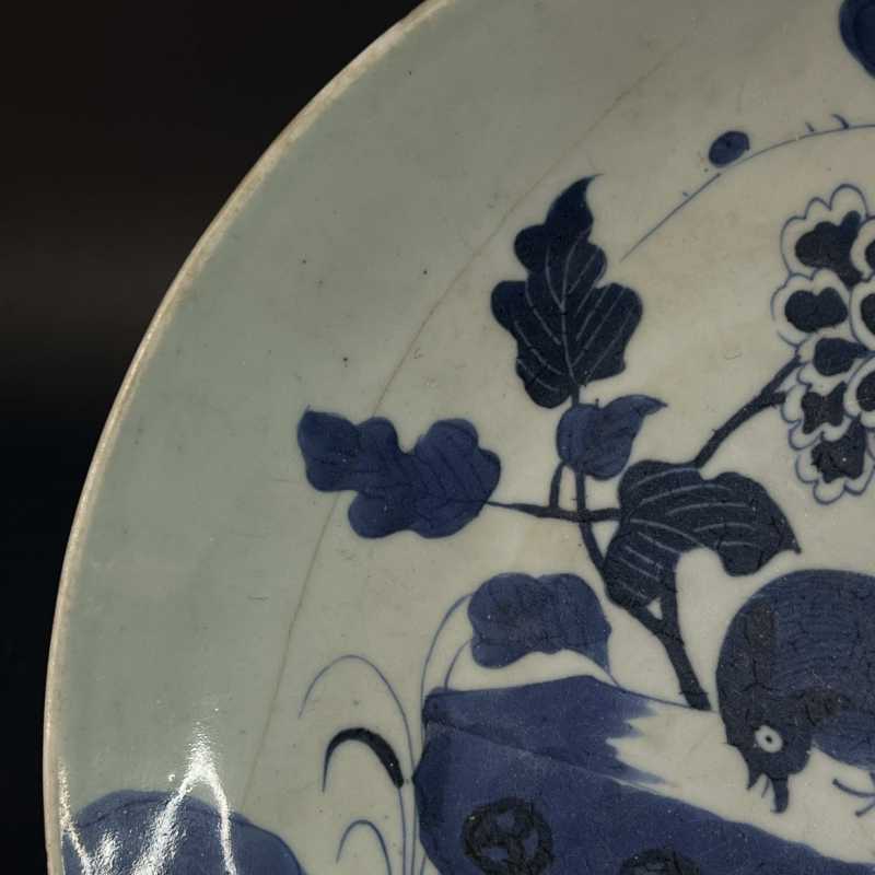 清中期 青花锦鸡牡丹盘 - 图6