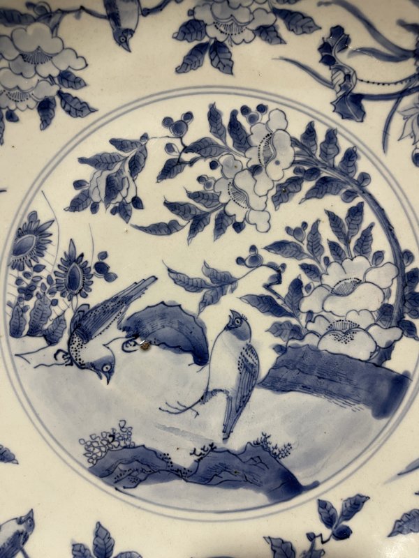 明晚期 青花花鸟纹大盘 - 图3
