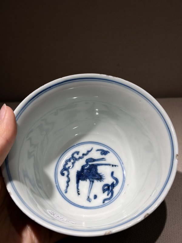 明晚期 青花云鹤纹茶圆 - 图6