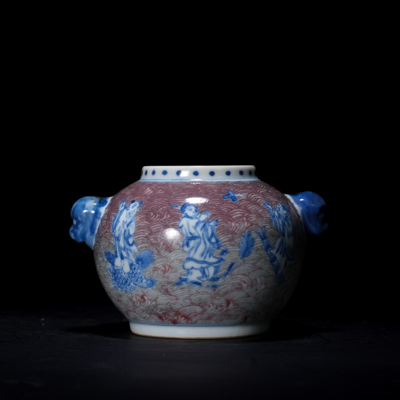 清 青花釉里红八仙过海图罐