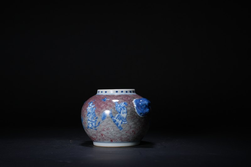 清 青花釉里红八仙过海图罐 - 图2