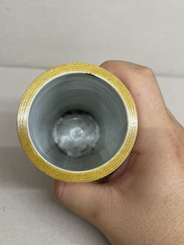 清中期 黄釉仿竹雕梅竹纹笔筒 - 图7