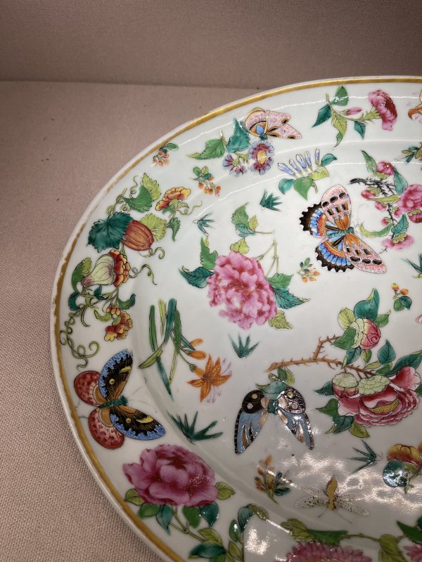清中期 广彩蝶恋花腰圆盘 - 图4