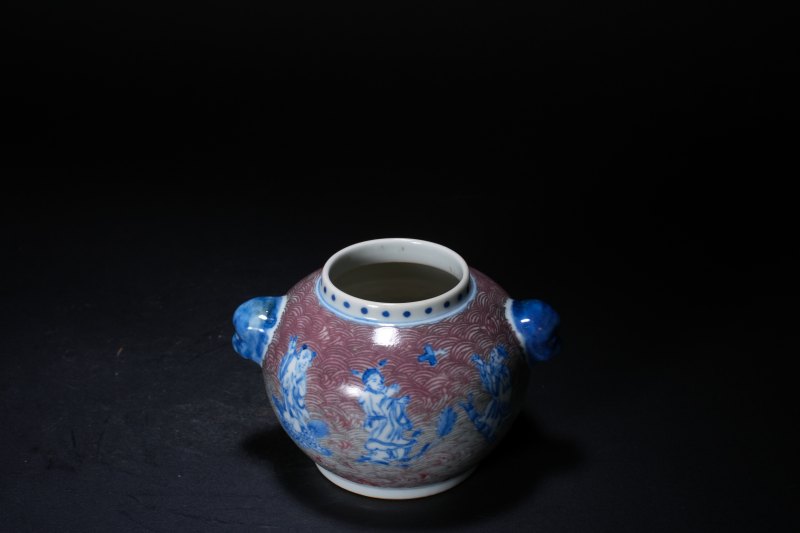 清 青花釉里红八仙过海图罐 - 图6