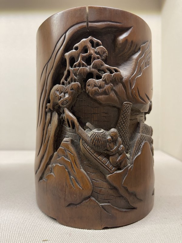 清 木雕南山居士笔筒 - 图5