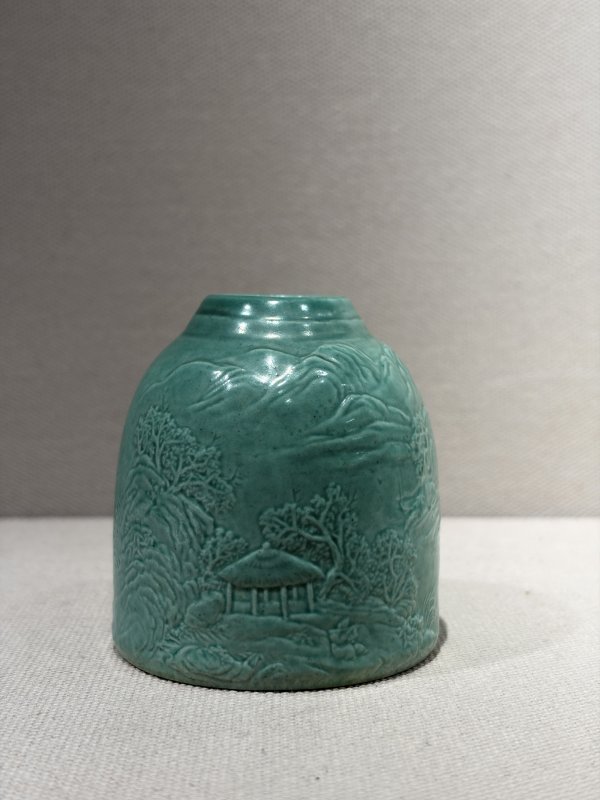 清 绿釉浅浮雕山水水盂 - 图4