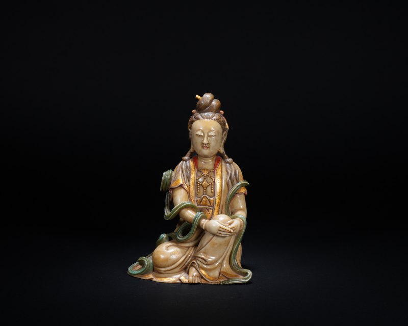 清 寿山石描金坐像 - 图1