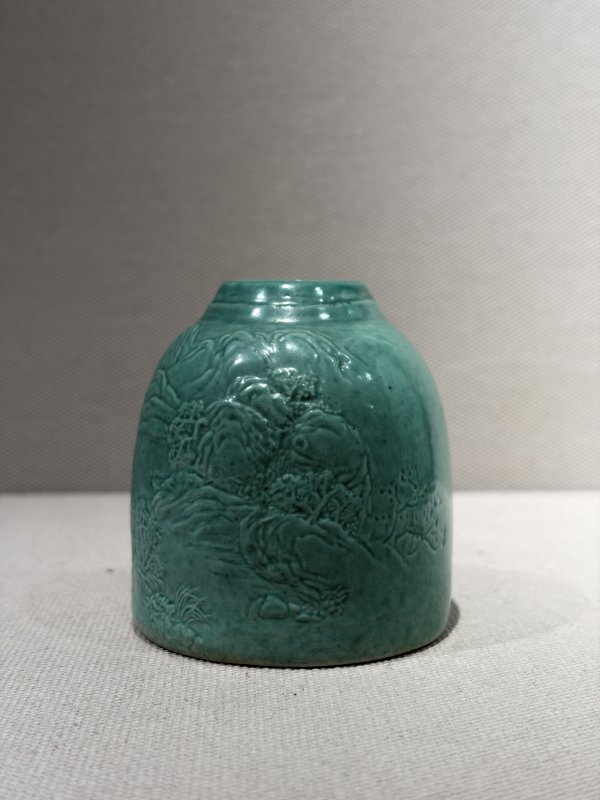 清 绿釉浅浮雕山水水盂 - 图5
