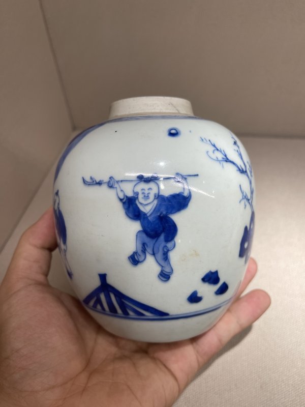 清 青花婴戏图小罐 - 图4