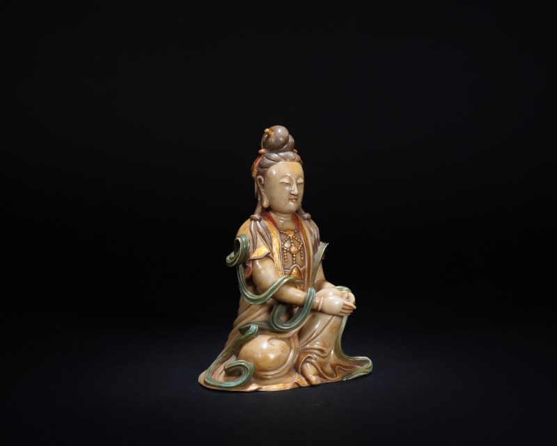 清 寿山石描金坐像 - 图2