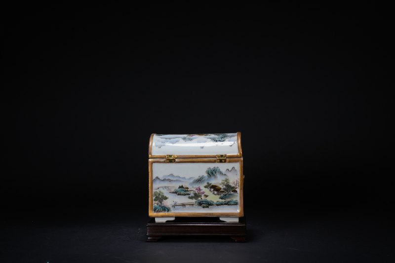 粉彩山水图首饰盒 - 图4