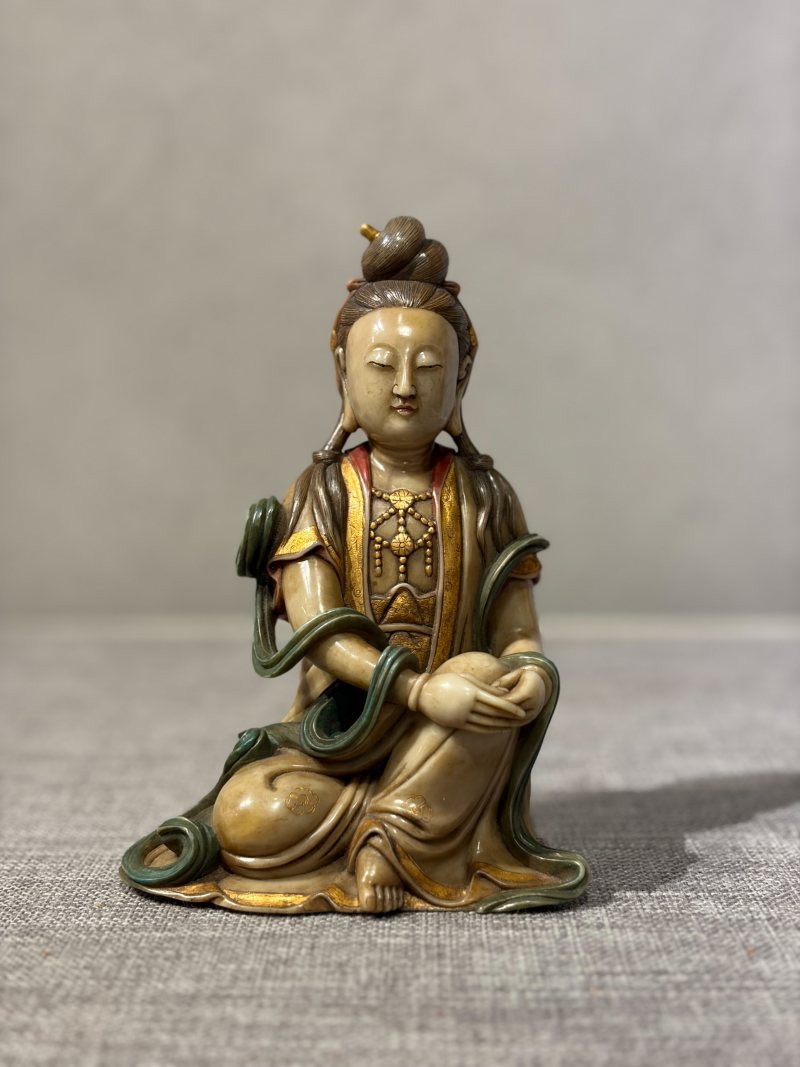 清 寿山石描金坐像 - 图4