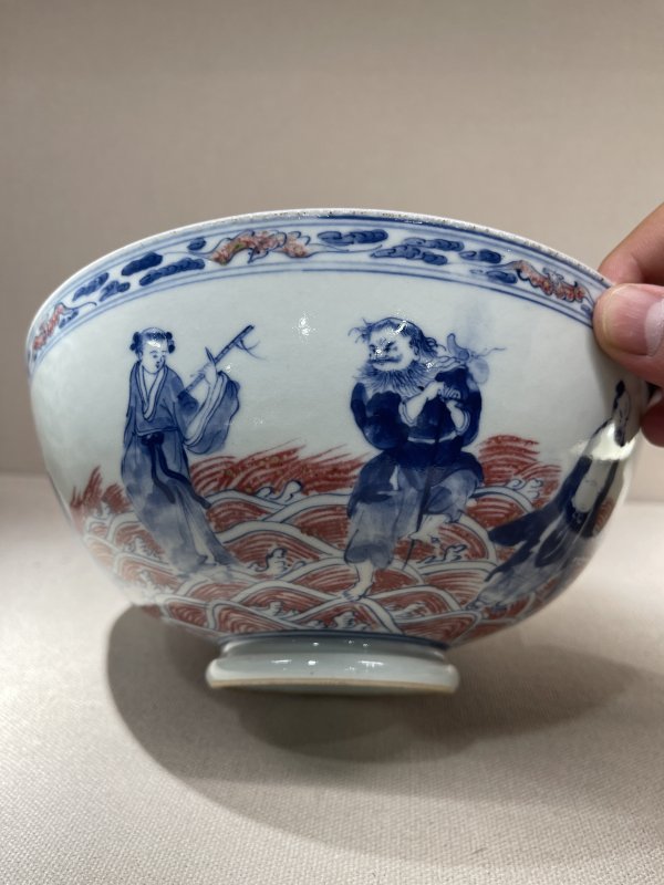 清 青花釉里红八仙过海大碗 - 图7