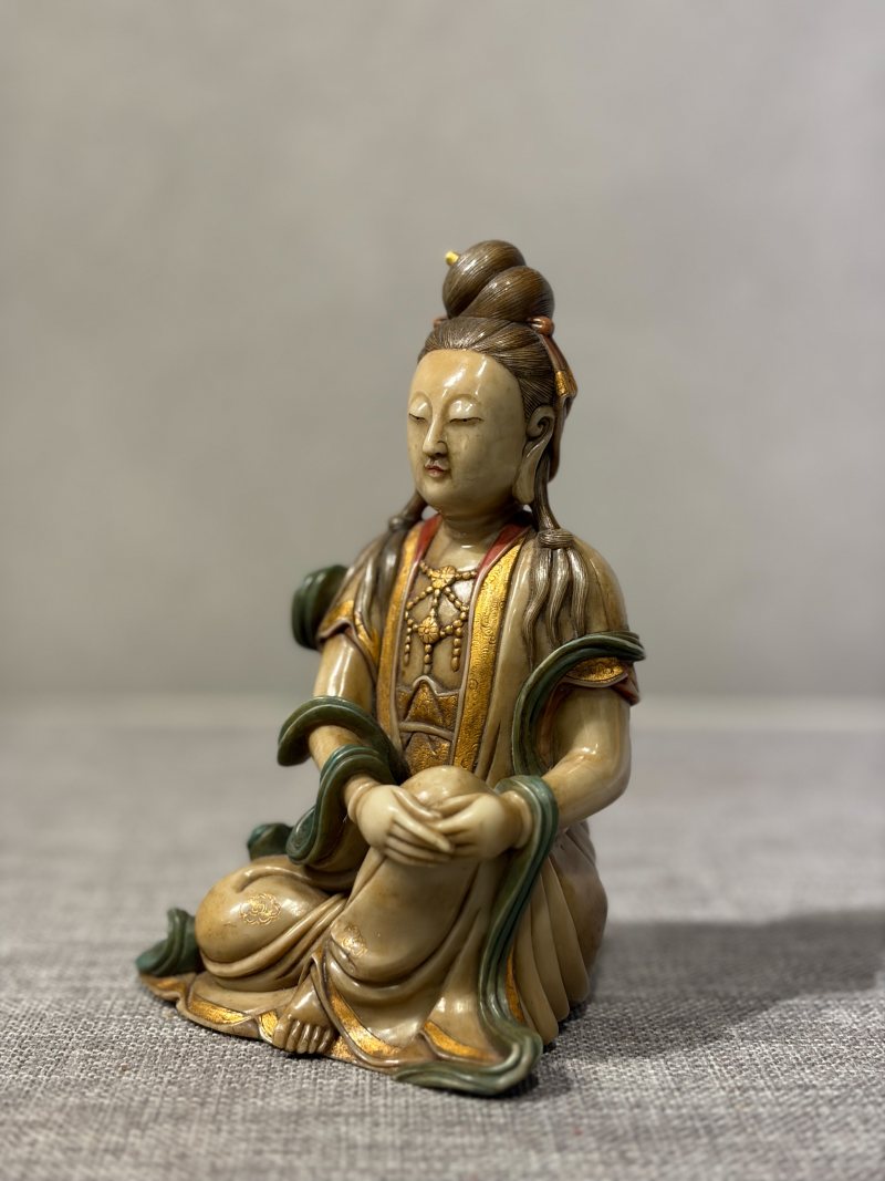 清 寿山石描金坐像 - 图5