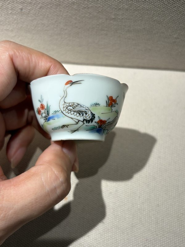 清雍正 粉彩松鹤延年杯、碟一套 - 图2