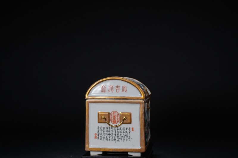 粉彩山水图首饰盒 - 图5