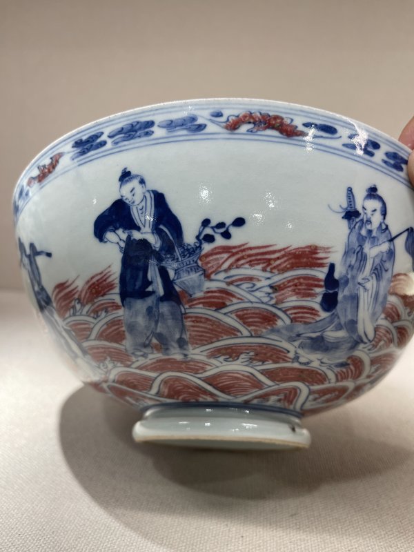 清 青花釉里红八仙过海大碗 - 图8