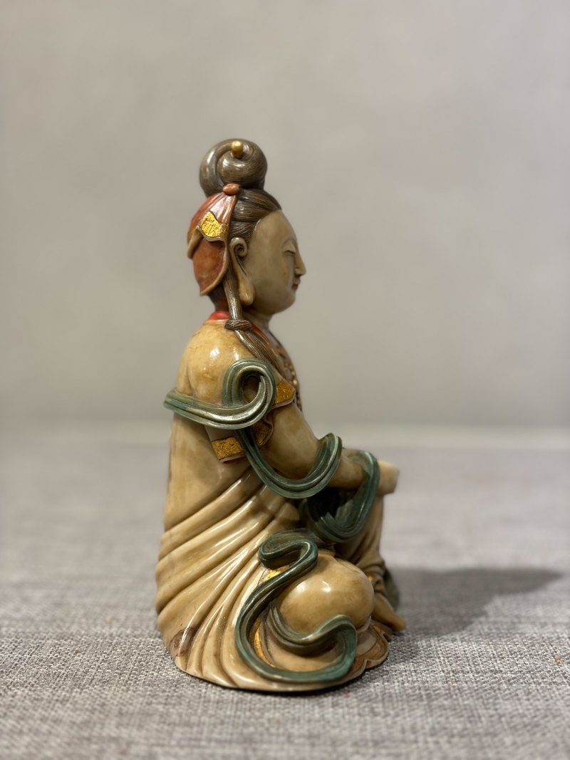 清 寿山石描金坐像 - 图6