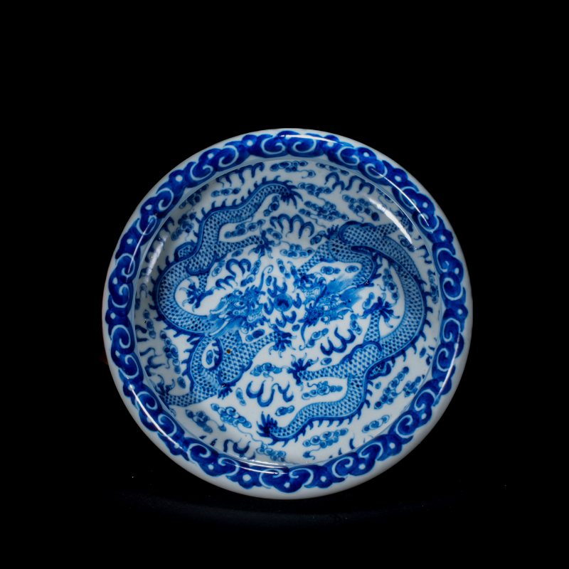 清 青花双龙戏珠纹洗