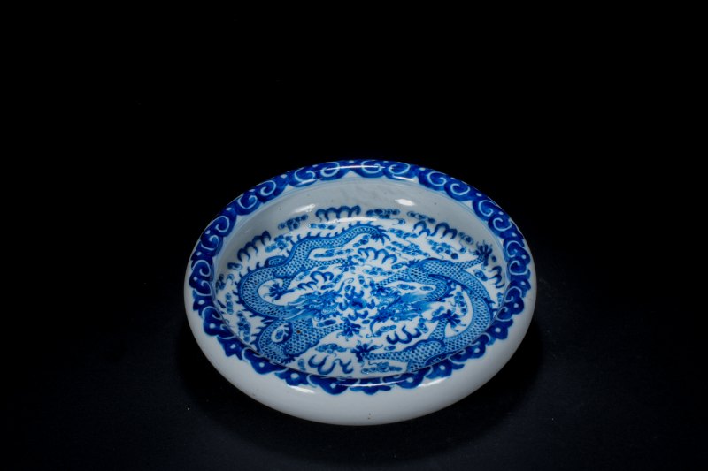 清 青花双龙戏珠纹洗 - 图2