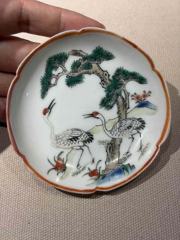 清雍正 粉彩松鹤延年杯、碟一套 - 图7