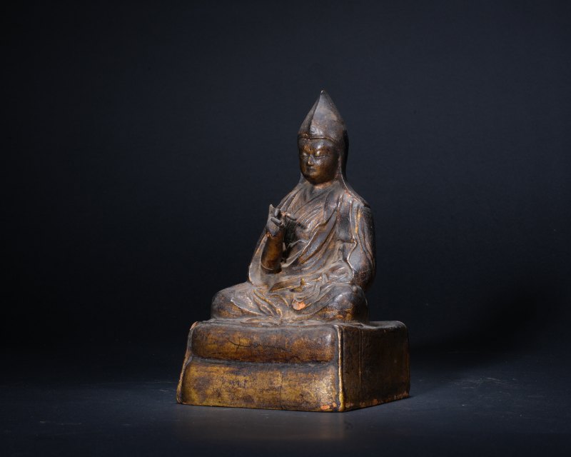 清 木漆金上师坐像 - 图2