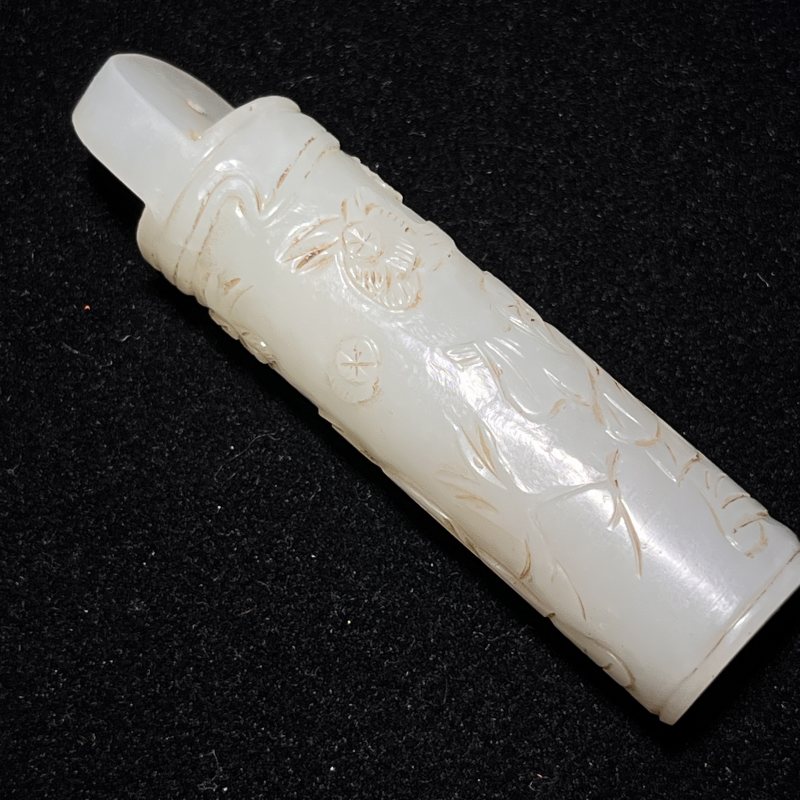 和田玉山水人物翎管 - 图4