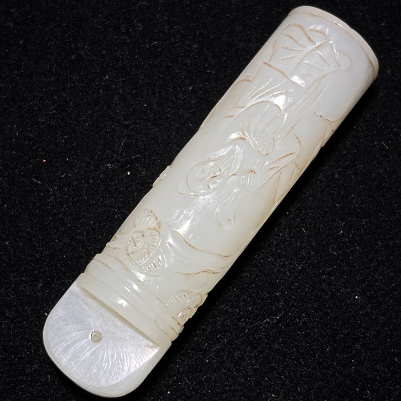 和田玉山水人物翎管 - 图5