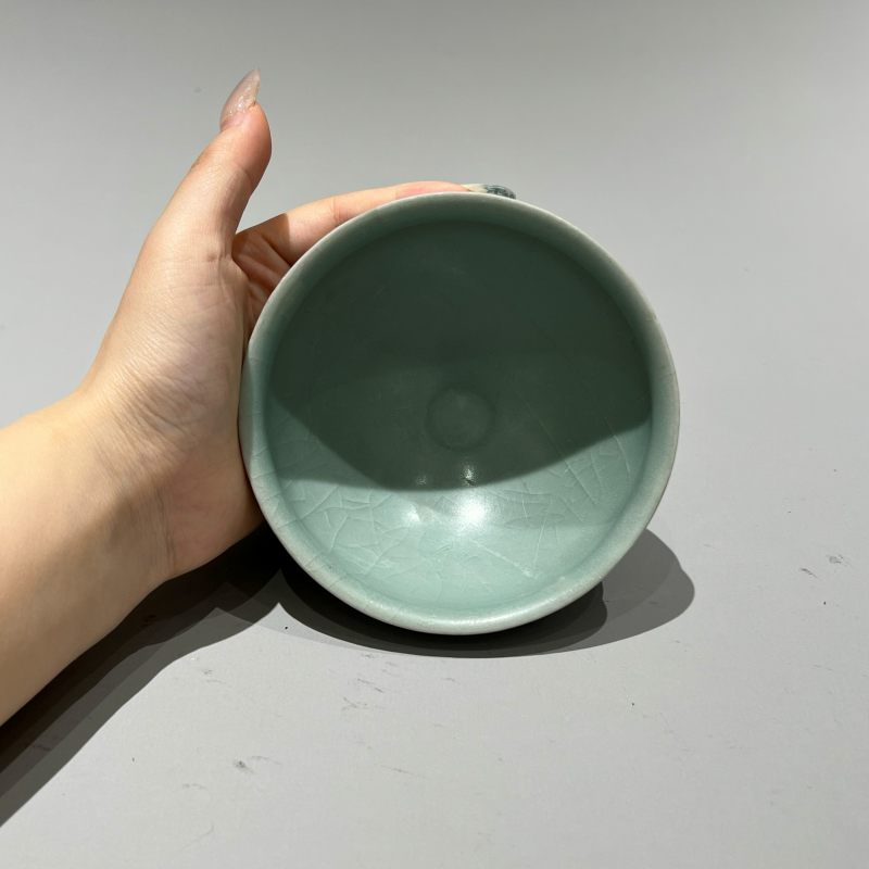 明代 龙泉窑粉青釉束口盏 - 图5
