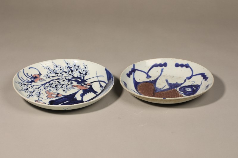 清中期 青花釉里红鱼纹、花鸟盘 - 图4